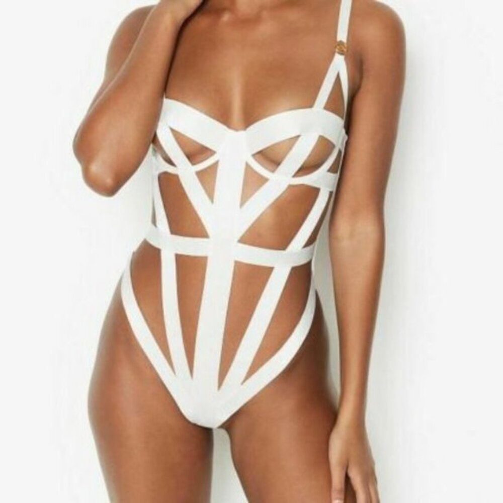 Victoria's Secret Strappy Caged Teddy Lingerie L